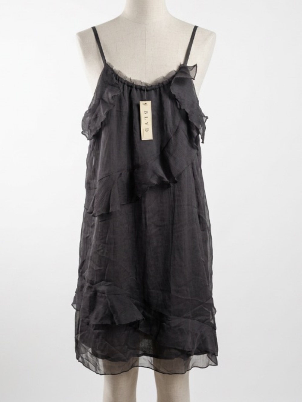 BLVD 6483 Women's Ruffle Sleeveless Dress charcoal, gray Sz. Medium women